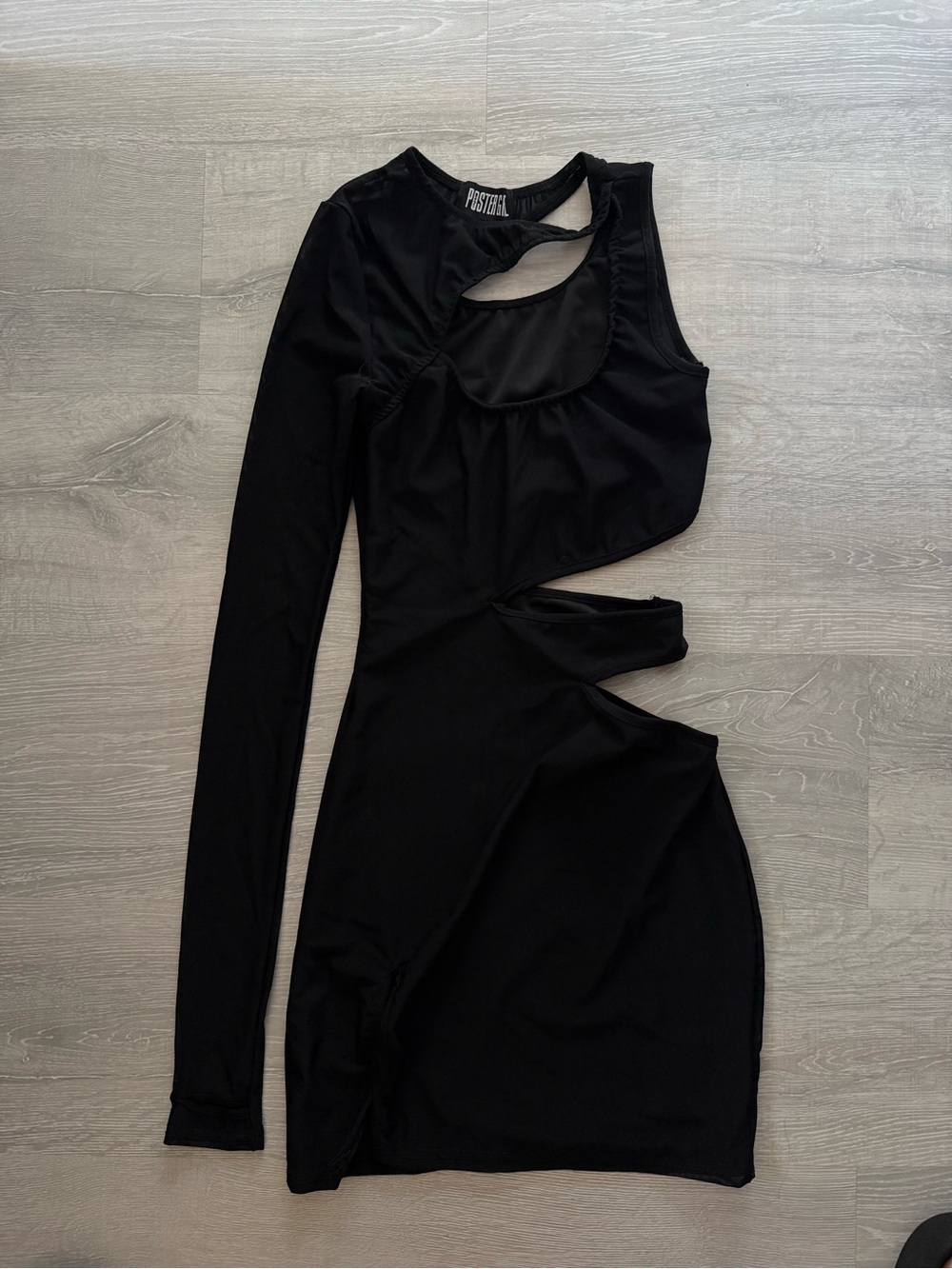 POSTER GIRL Black Asymmetrical Cutout Mini Dress